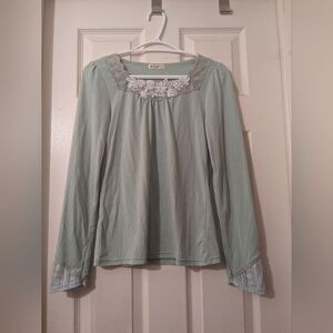Axes Femme - Floral collar and lace cuff long sleeve